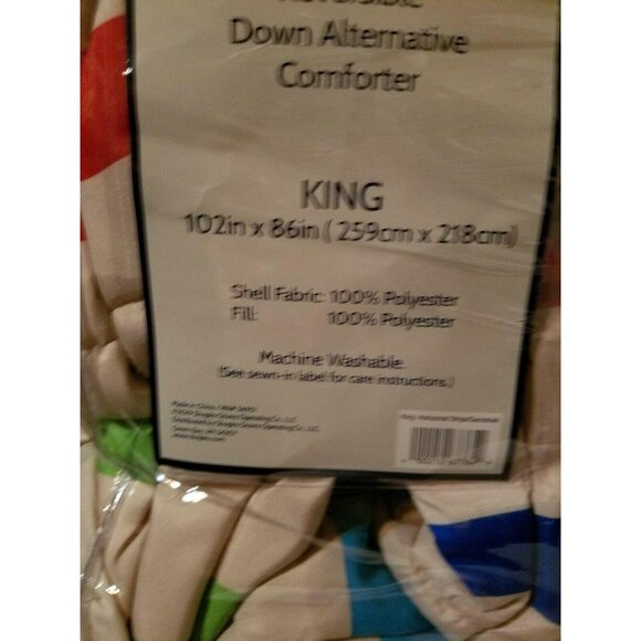 NorthCrest King Down Alternative Comforter Reversible Tan & Bright Color Stripes - Picture 4 of 5